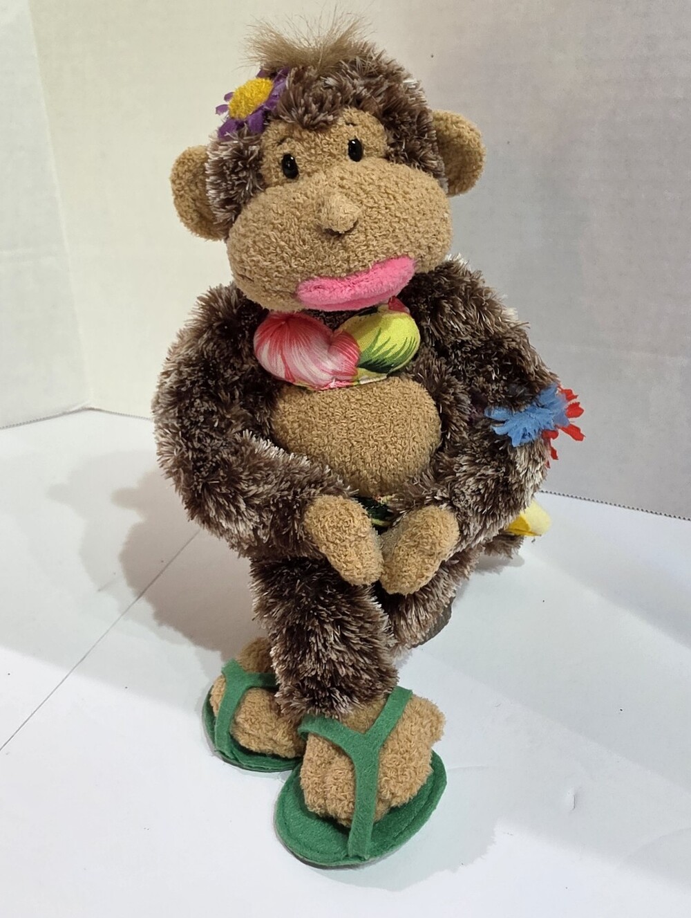 Aurora World Plush Cheeky Monkey Hawaiian Girl Stuffed Animal Brown 10" EUC